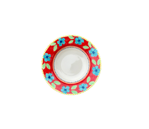 Winter Garden Floral Red Rimmed Bowl