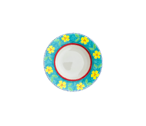 Winter Garden Floral Blue Rimmed Bowl